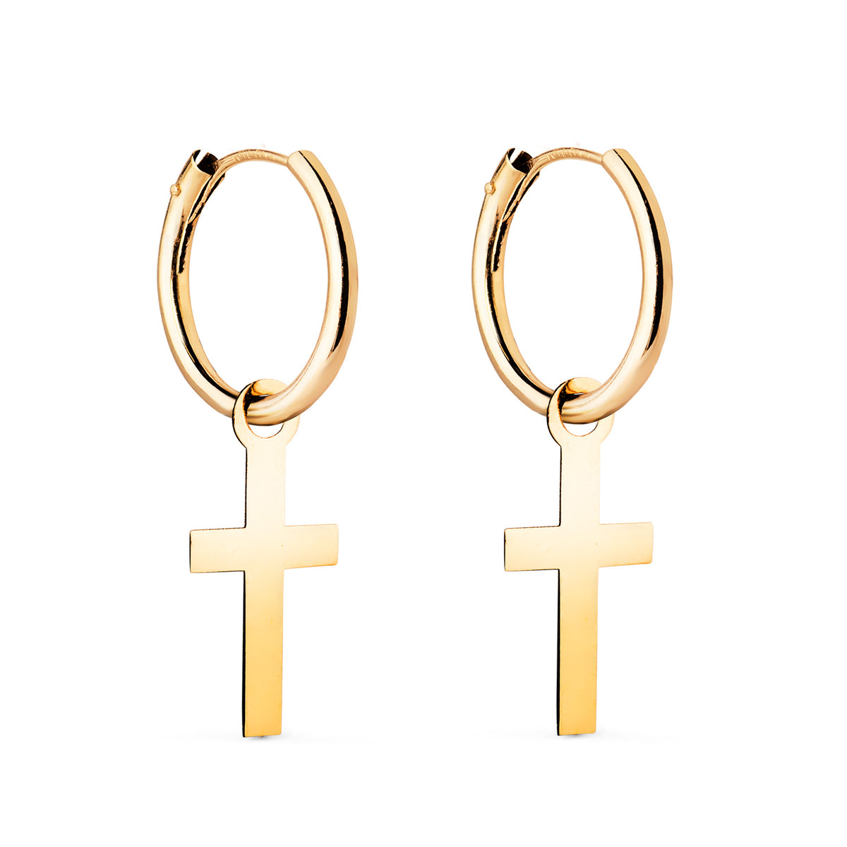 18K Yellow Gold Cross Hoop Earrings
