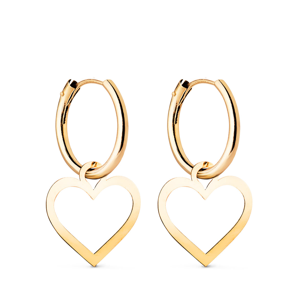 18K Yellow Gold Heart Hoop Earrings
