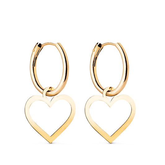 18K Yellow Gold Heart Hoop Earrings