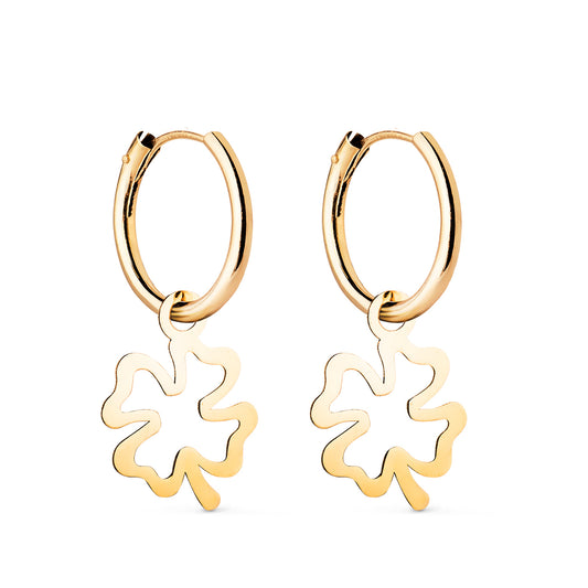 18K Yellow Gold Clover Hoop Earrings