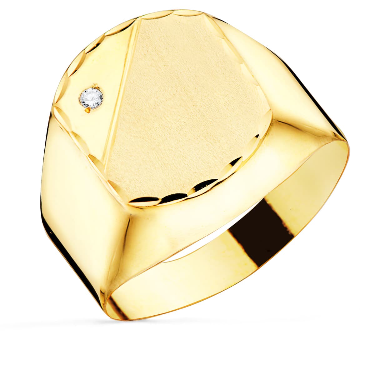 18K Yellow Gold Signet Ring with Cubic Zirconia