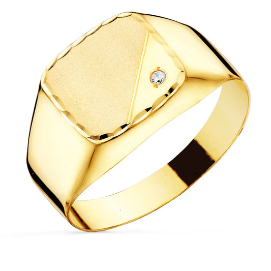 18K Yellow Gold Signet Ring with Cubic Zirconia
