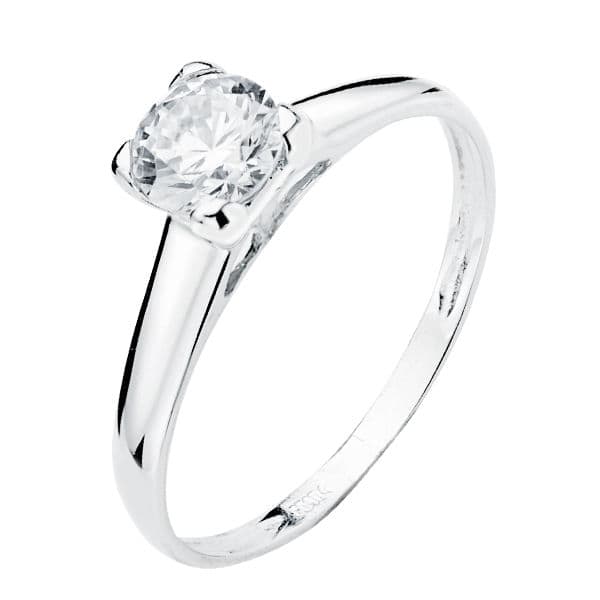 18K White Gold Solitaire Ring with Cubic Zirconia