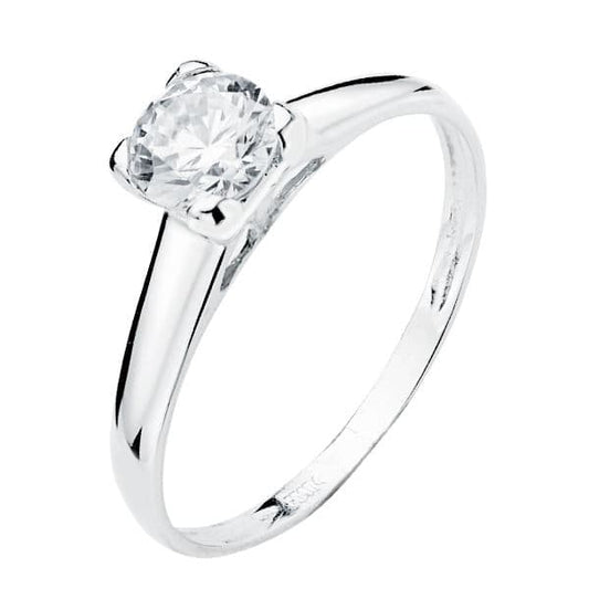18K White Gold Solitaire Ring with Cubic Zirconia