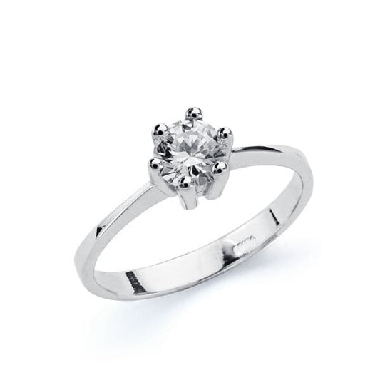 18K White Gold Solitaire Ring with Cubic Zirconia