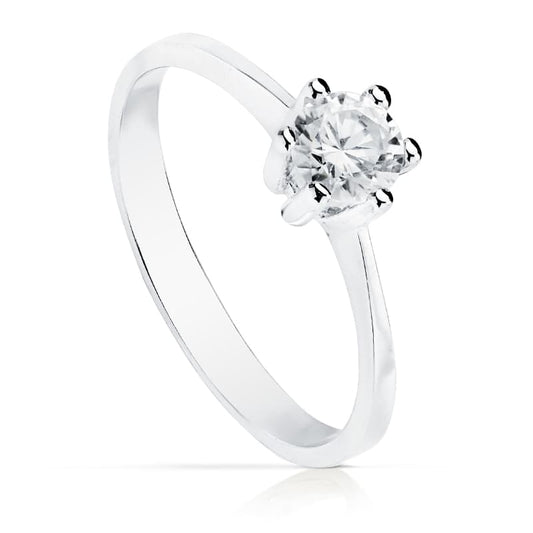 18K White Gold Solitaire Ring with Cubic Zirconia