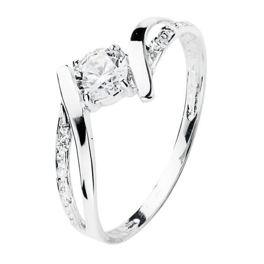 18K White Gold Solitaire Ring with Cubic Zirconia