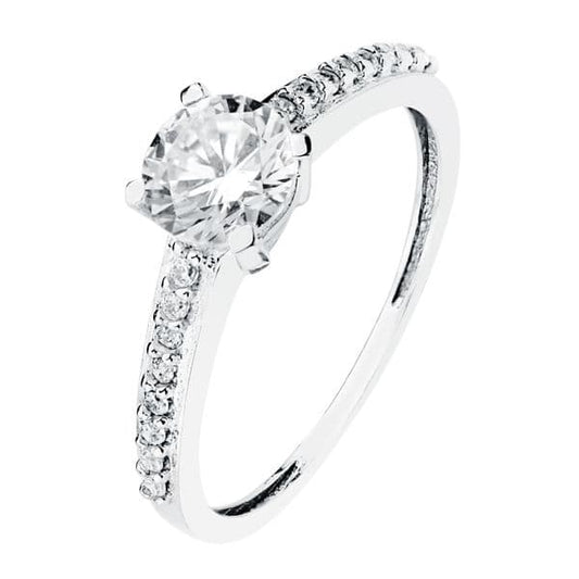 18K White Gold Solitaire Ring with Cubic Zirconia