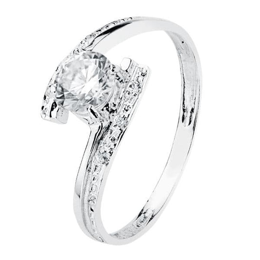 18K White Gold Solitaire Ring with Cubic Zirconia