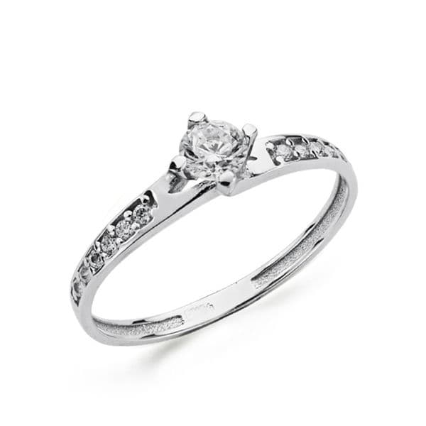 18K White Gold Solitaire Ring with Cubic Zirconia