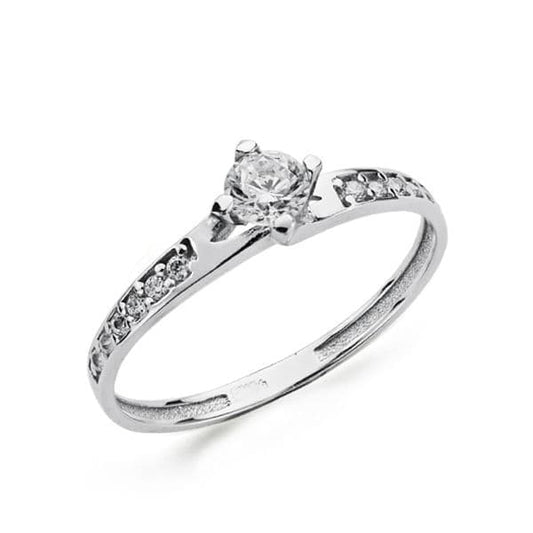 18K White Gold Solitaire Ring with Cubic Zirconia