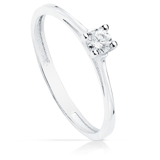 18K White Gold Solitaire Ring with Cubic Zirconia