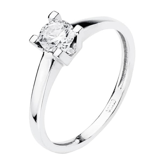 18K White Gold Solitaire Ring with Cubic Zirconia