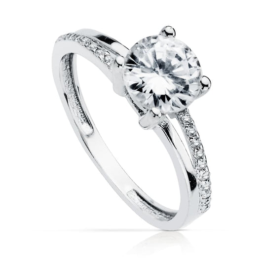 18K White Gold Solitaire Ring with Cubic Zirconia