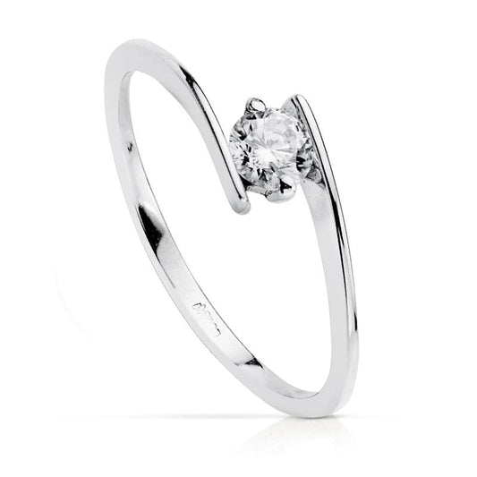 18K White Gold Solitaire Ring with Cubic Zirconia