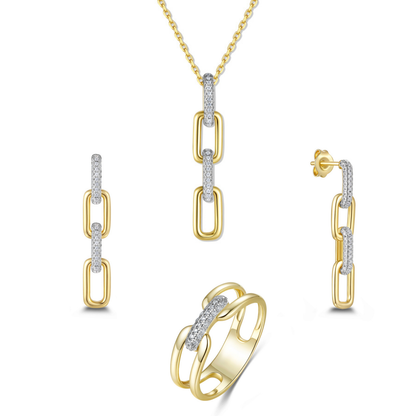 Gold-Plated Silver 4-Piece Link Necklace with Zirconia