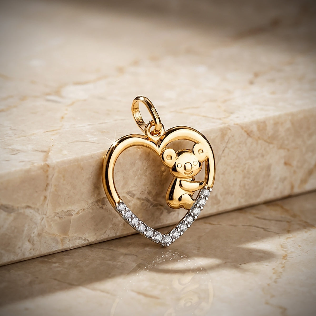 18K Gold Heart Pendant with Cubic Zirconia