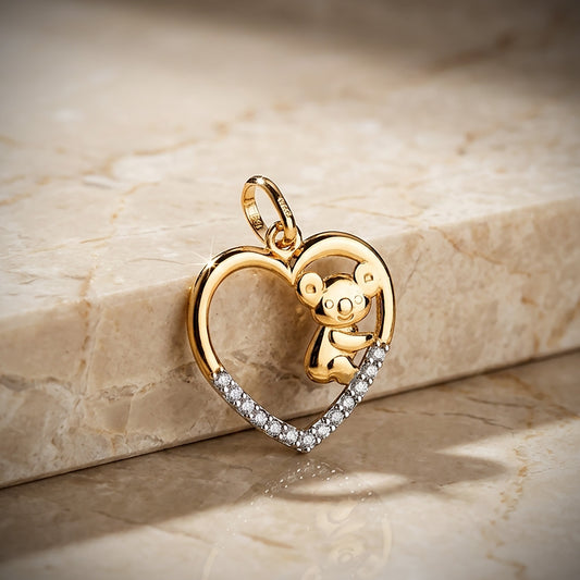 18K Gold Heart Pendant with Cubic Zirconia