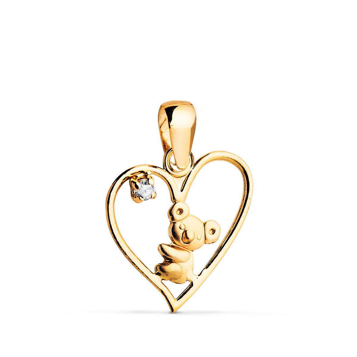 18K Yellow Gold Heart Pendant with Cubic Zirconia