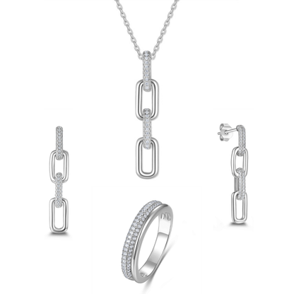 Gold-Plated Silver 4-Piece Link Necklace with Zirconia