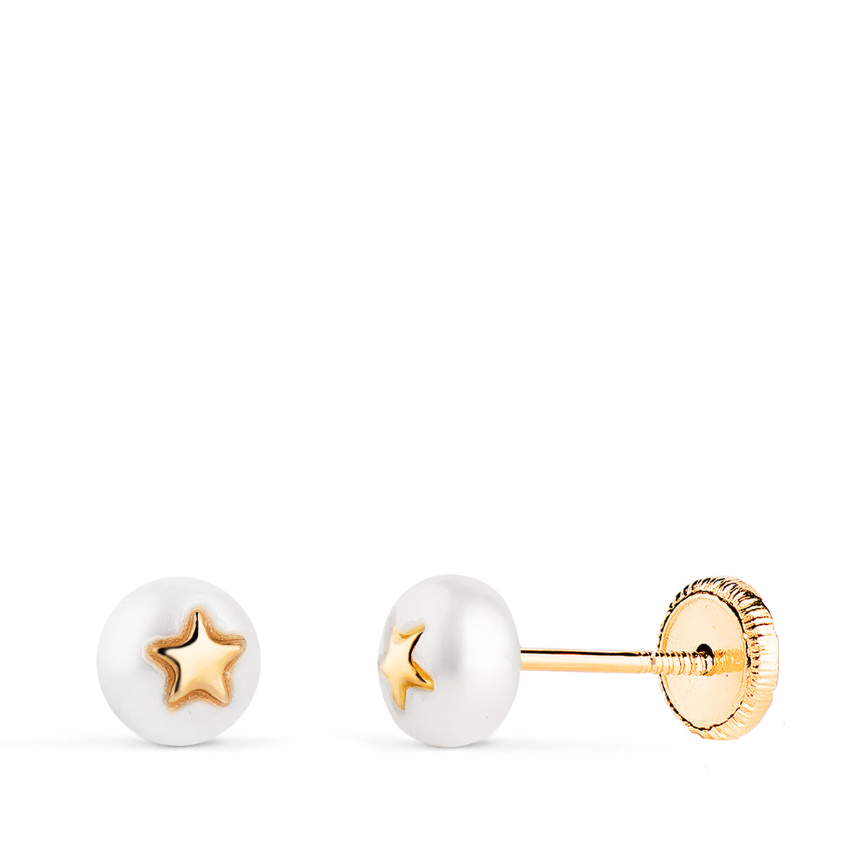 18K Yellow Gold Star Earrings with Pearl
