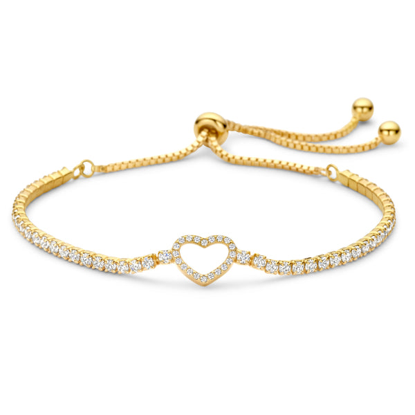 Gold-Plated Silver Heart Bracelet with 68 Zirconia