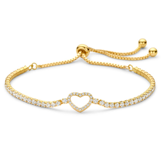 Gold-Plated Silver Heart Bracelet with 68 Zirconia
