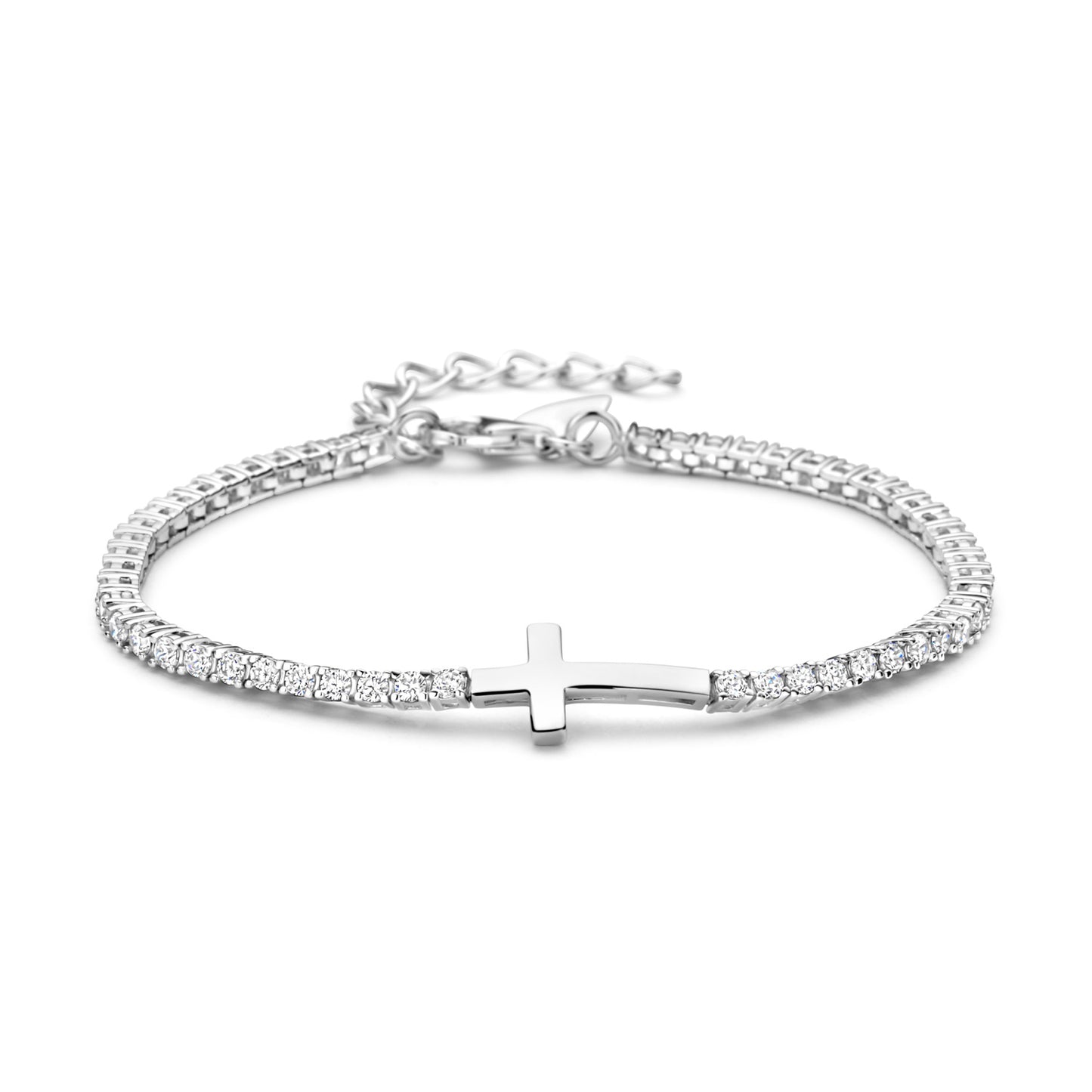 Gold-Plated Silver Tennis Bracelet with Cross