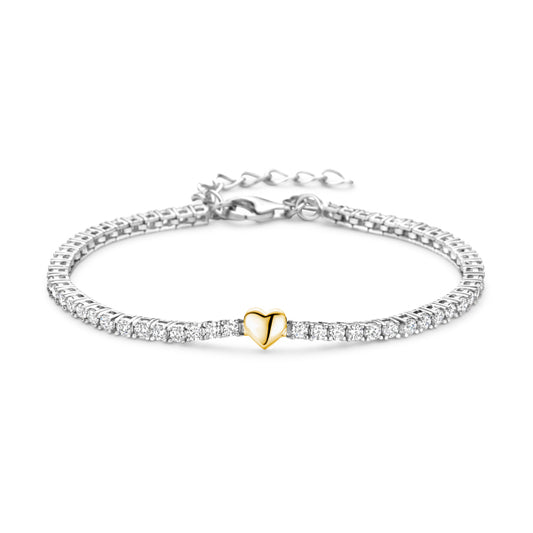 Gold-Plated Silver Tennis Bracelet with Hearts & 58 Zirconia