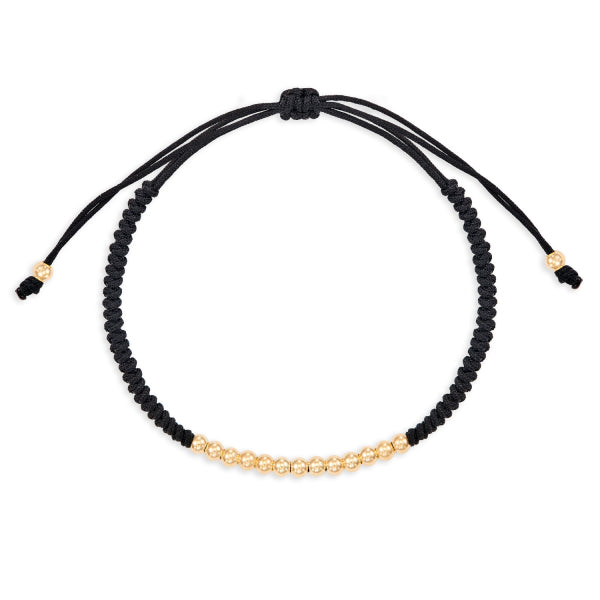 8K Gold Bead Textile Bracelet – Black Cord