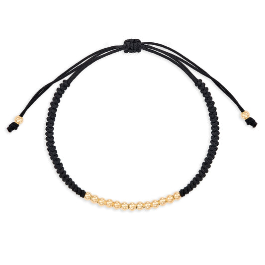 8K Gold Bead Textile Bracelet – Black Cord