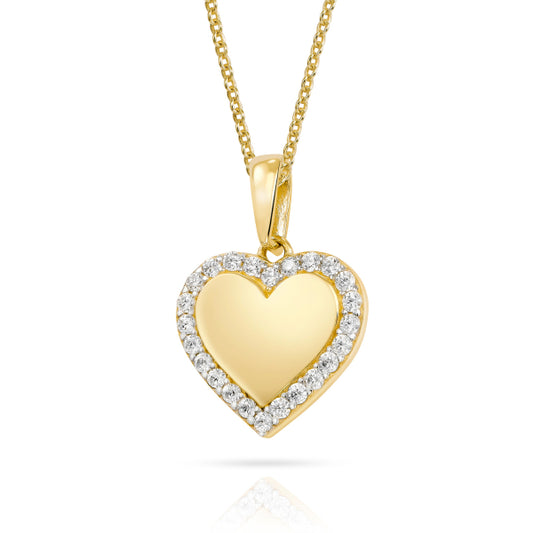 8K Gold Heart Pendant with 24 Zirconia – Partly Rhodium-Plated