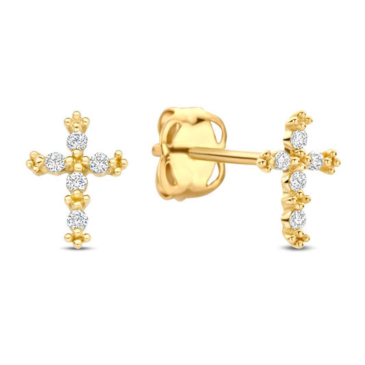 14K Gold Cross Stud Earrings
