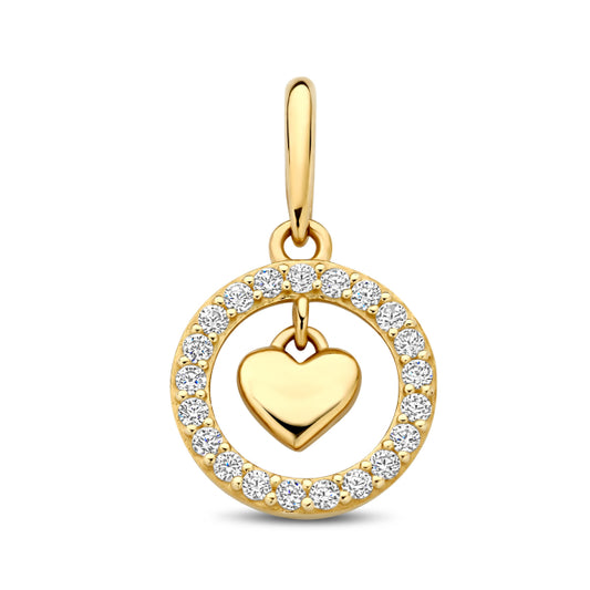 14K Gold Hoop Pendant with Zirconia Heart