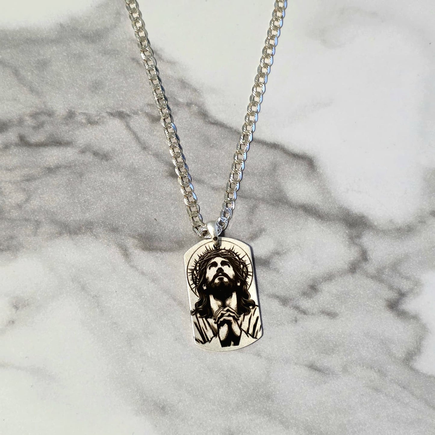 Sterling Silver Jesus Christ Pendant – Rectangular