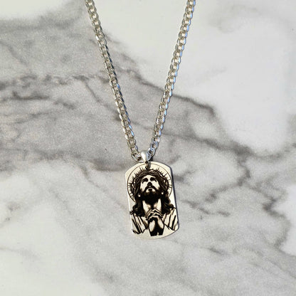 Sterling Silver Jesus Christ Pendant – Rectangular