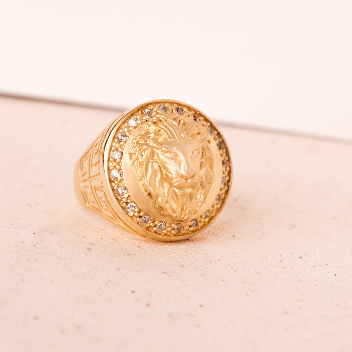 18K Yellow Gold Signet Ring with Cubic Zirconia