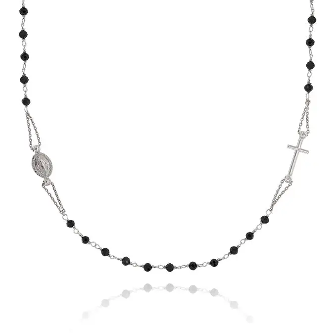 Black Stone Rosary Necklace – Necklace Silver Sterling Silver by Flor de Oro | Customizable Luxury Jewelry