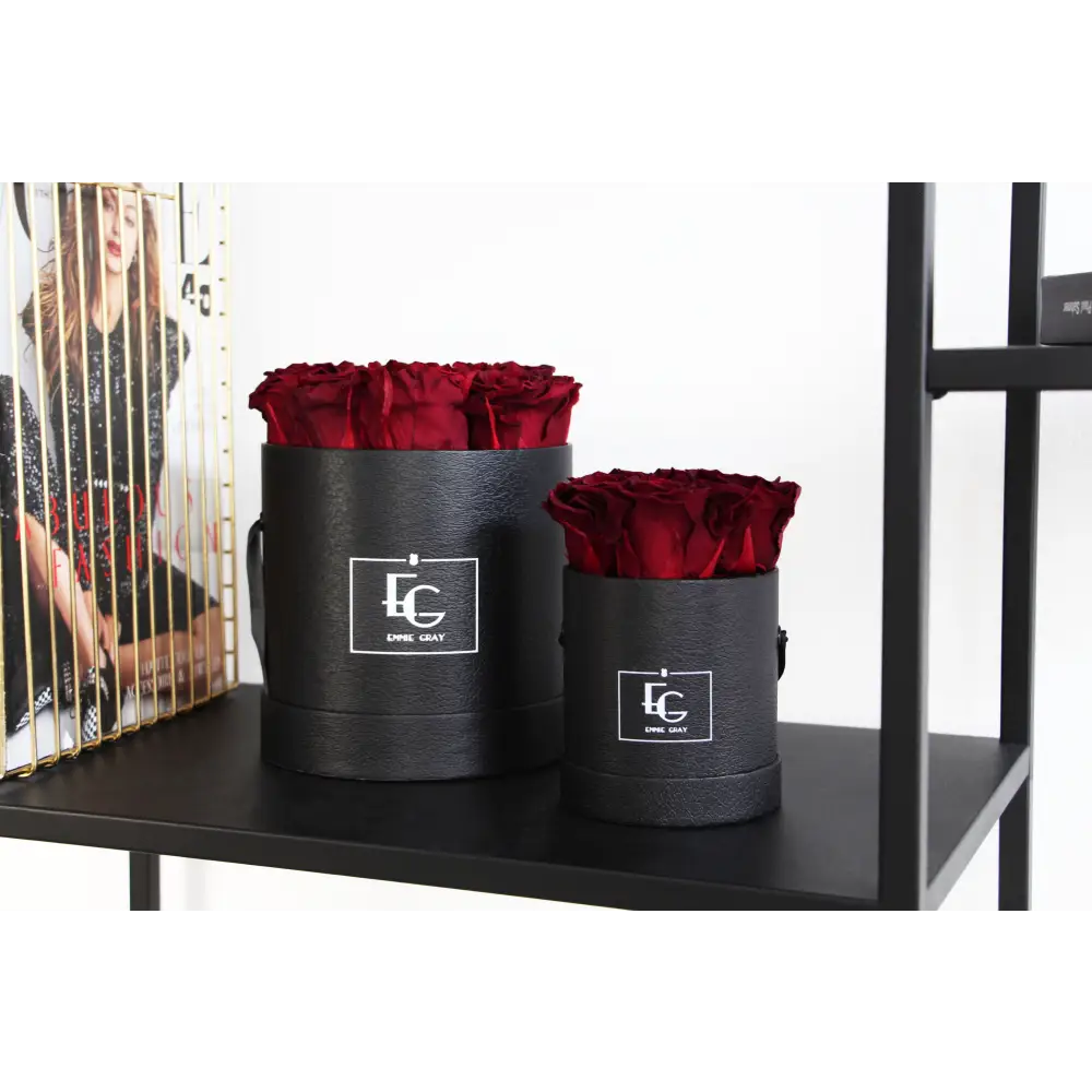 Classic Infinity Round Rosebox XS – Preserved Roses Up to 3 Years – Rose Box Burgungy by Flor de Oro | Customizable Luxury Jewelry