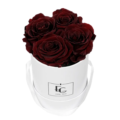 Classic Infinity Round Rosebox XS – Preserved Roses Up to 3 Years – Rose Box Burgungy by Flor de Oro | Customizable Luxury Jewelry