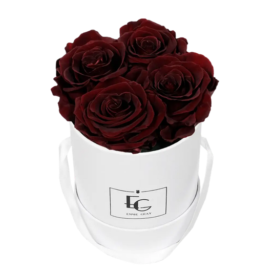 Classic Infinity Round Rosebox XS – Preserved Roses Up to 3 Years – Rose Box Burgungy by Flor de Oro | Customizable Luxury Jewelry