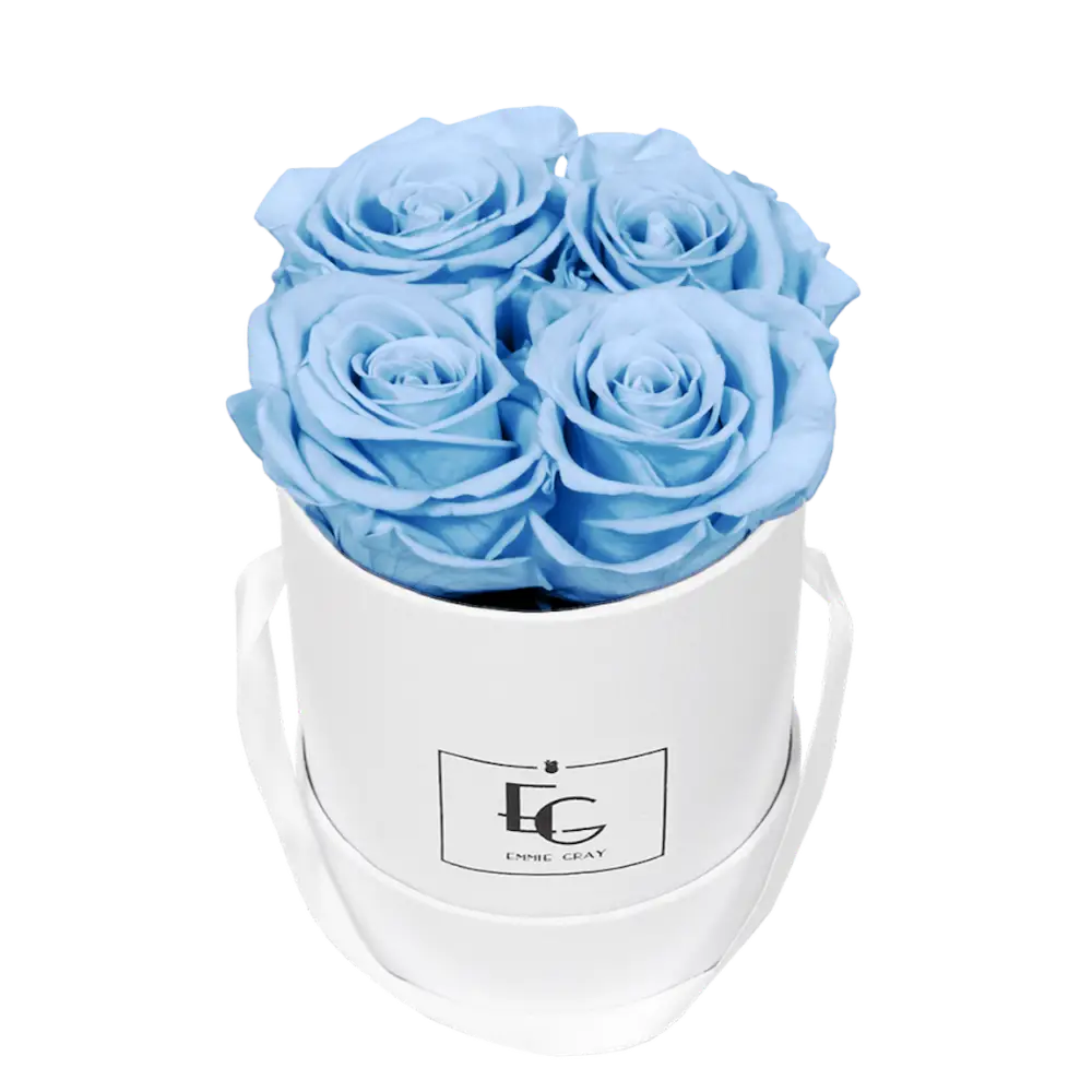 Classic Infinity Round Rosebox XS – Preserved Roses Up to 3 Years – Rose Box Baby Blue by Flor de Oro | Customizable Luxury Jewelry