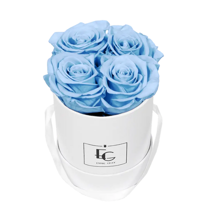 Classic Infinity Round Rosebox XS – Preserved Roses Up to 3 Years – Rose Box Baby Blue by Flor de Oro | Customizable Luxury Jewelry