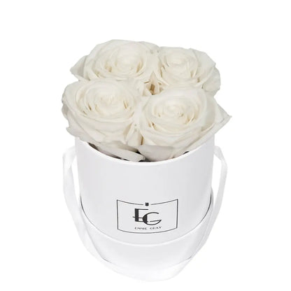 Classic Infinity Round Rosebox XS – Preserved Roses Up to 3 Years – Rose Box Pure White by Flor de Oro | Customizable Luxury Jewelry