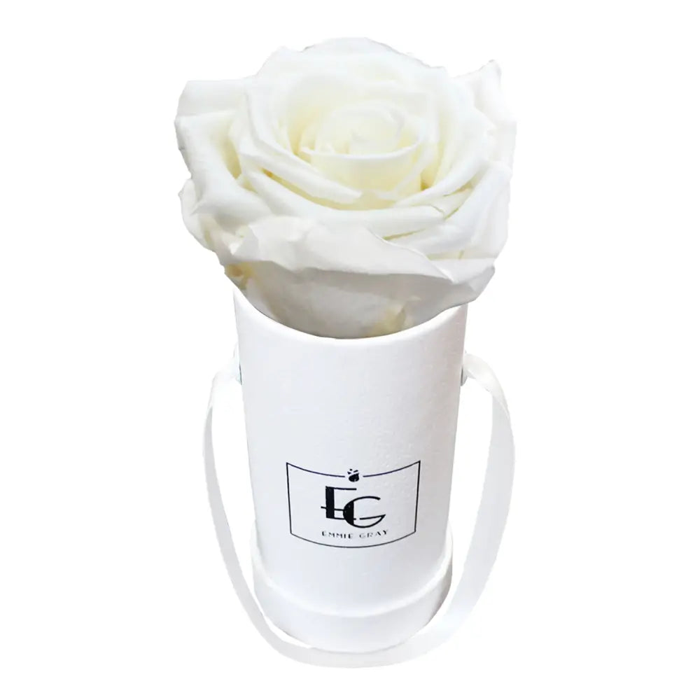 Classic Infinity Round Rosebox XSS – Preserved Roses Up to 3 Years – Rose Box Pure White by Flor de Oro | Customizable Luxury Jewelry