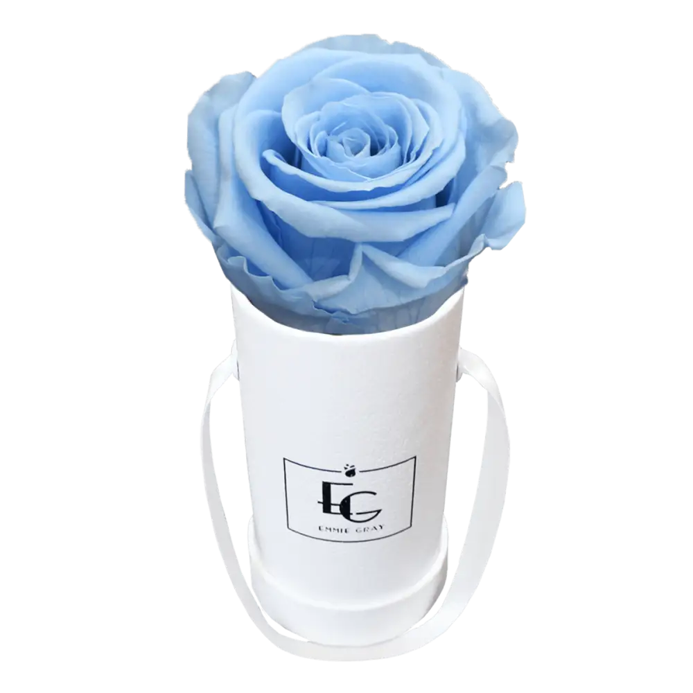 Classic Infinity Round Rosebox XSS – Preserved Roses Up to 3 Years – Rose Box Baby Blue by Flor de Oro | Customizable Luxury Jewelry