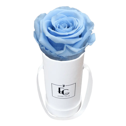 Classic Infinity Round Rosebox XSS – Preserved Roses Up to 3 Years – Rose Box Baby Blue by Flor de Oro | Customizable Luxury Jewelry