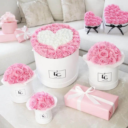 Classic Infinity Round Rosebox XSS – Preserved Roses Up to 3 Years – Rose Box Bridal Pink by Flor de Oro | Customizable Luxury Jewelry