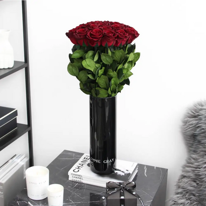 Classic Vase Set L – Preserved Roses Up to 3 Years – Jewelry Burgungy by Flor de Oro | Customizable Luxury Jewelry