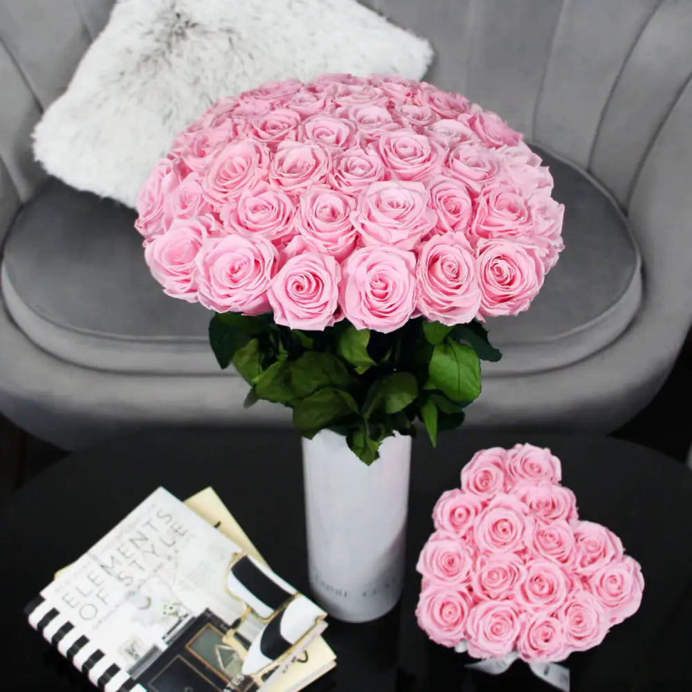 Classic Vase Set L – Preserved Roses Up to 3 Years – Jewelry Bridal Pink by Flor de Oro | Customizable Luxury Jewelry